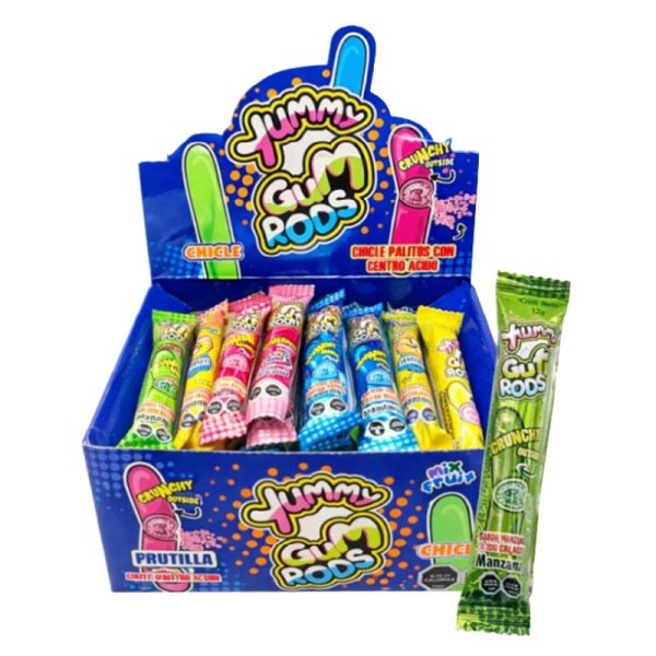 yummy gum rods chicle con centro ácido