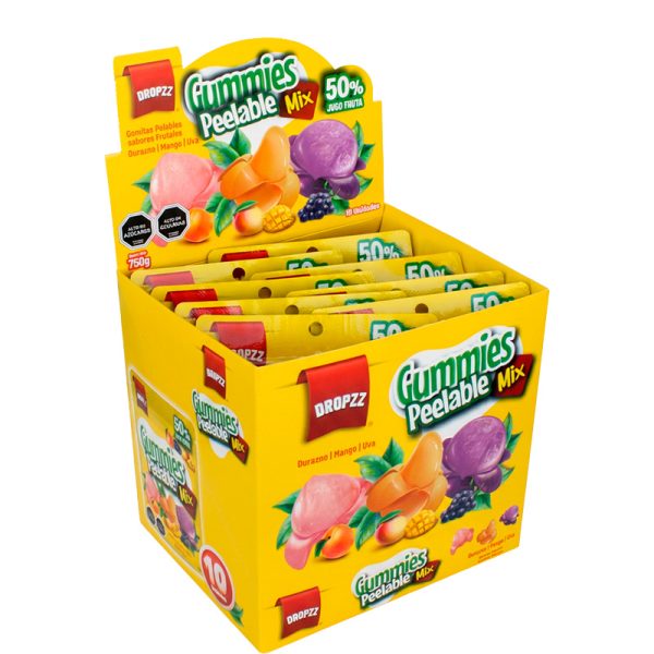 Display de Gomitas Gummies Peelable Mix Frutal Dropzz