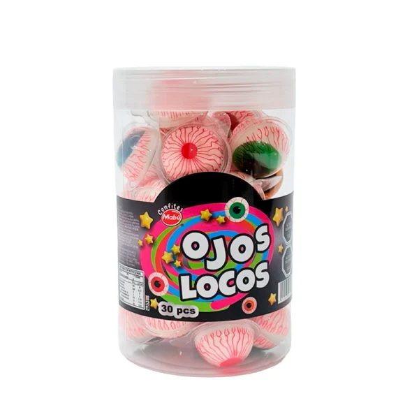 Ojos Locos 30 gomitas con centro liquido en tarro